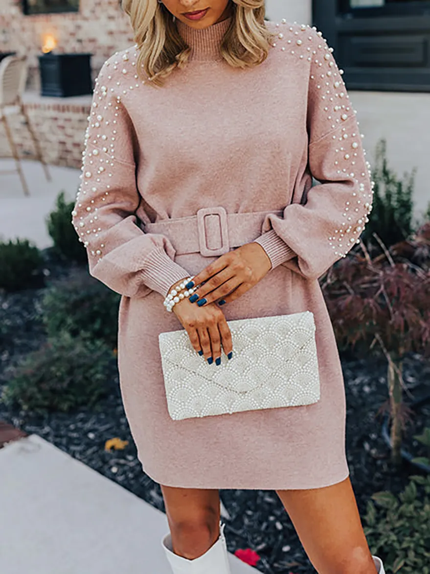 Women's Pearl Embellished Sweater Dress