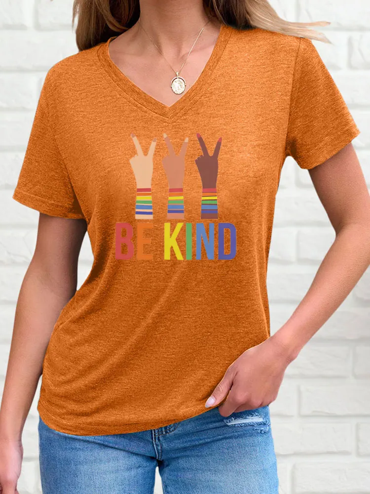 Women's Be Kind Print V-Neck Short Sleeve T-Shirt