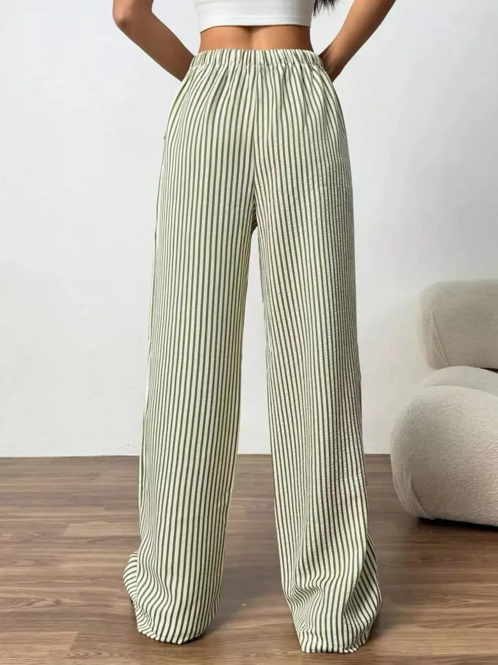 Full Size Striped Drawstring Waist Wide Leg Pants