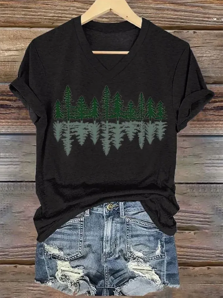 Women's National Park Conservation Tree Shadow Print Short Sleeve T-Shirt