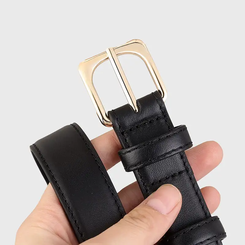 Easy Classic Leather Belt with Golden Buckle