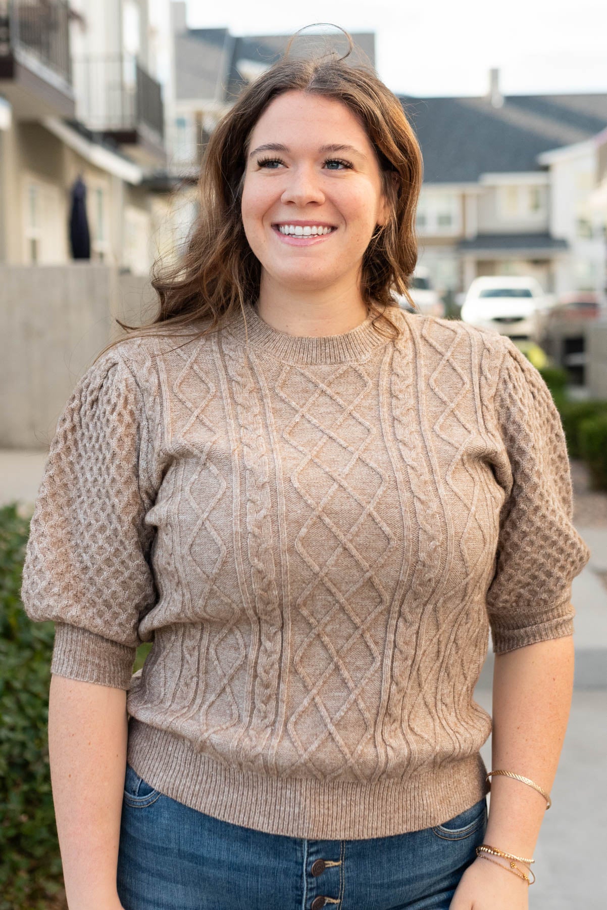 Alaina Taupe Short Sleeve Sweater