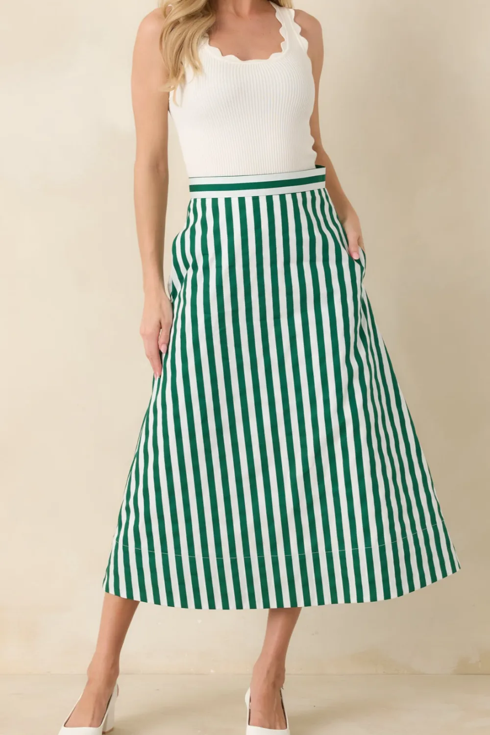 Opal Stripe Cotton Midi Skirt