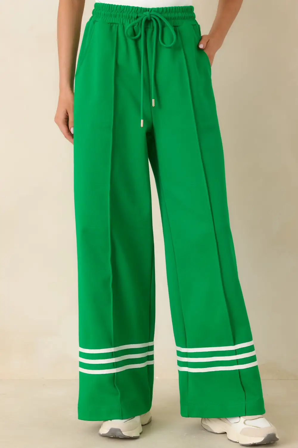Cotton Blend Contrast Stripe Drawstring Pants