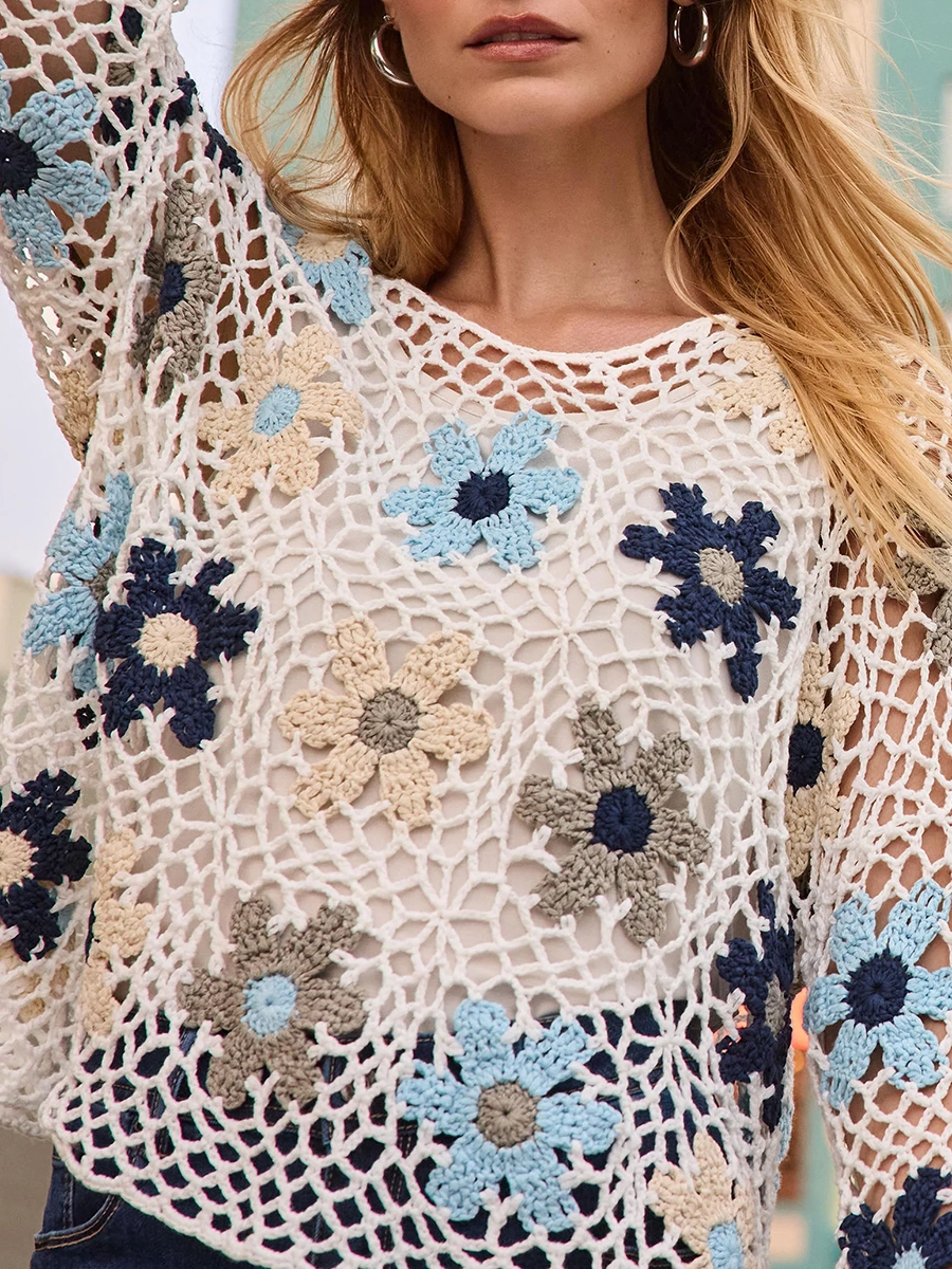 Lively Artistic Floral Women's Hollow Blouse