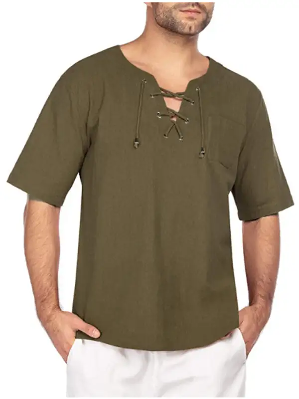 Linen Blend Cotton Blend Collared Shirt