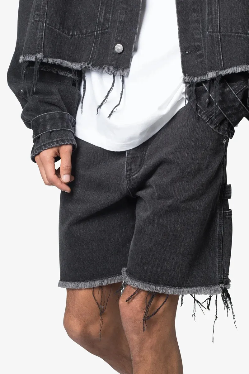 BLACK DISTRESSED DENIM SHORTS