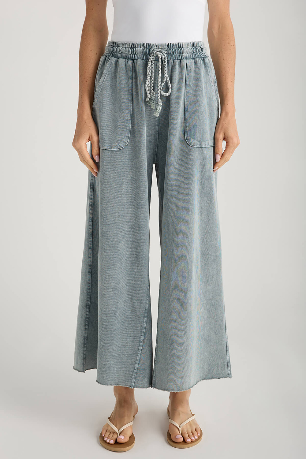 Easel Wide Leg Knit Pants - faded teal