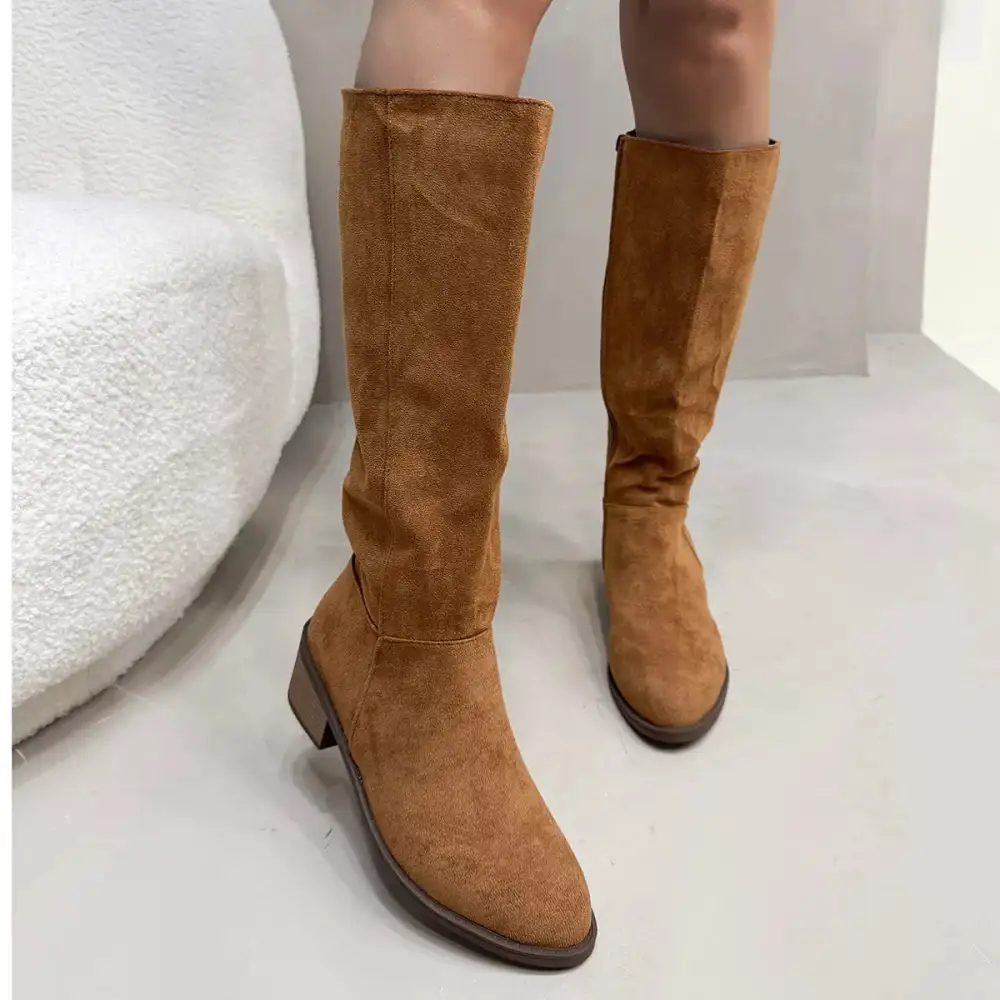 Side-Zip Closure Suede Knee High Boots