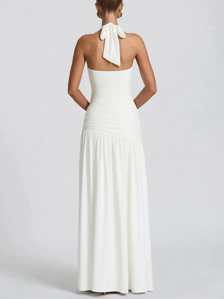 Back Pleated Neck Maxi Dress