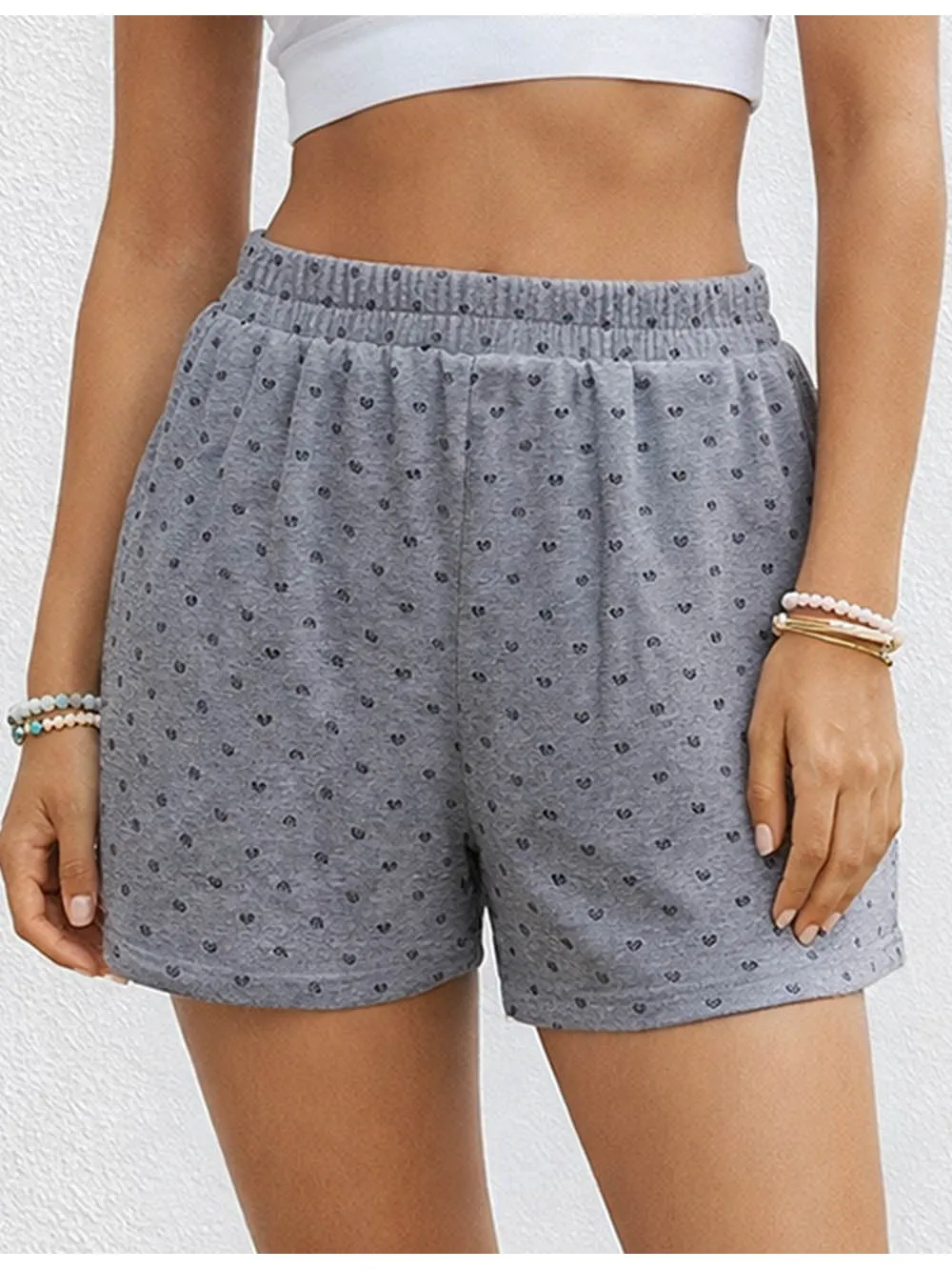 Polka Dot Elastic Waist Pocket Wide Leg Shorts