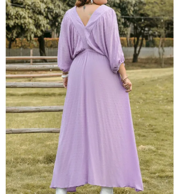 Plus Size Swiss Dot V-Neck Midi Dress