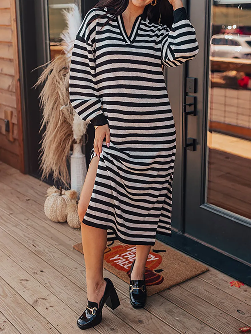 Women's Tweed Striped Knit Long Dress