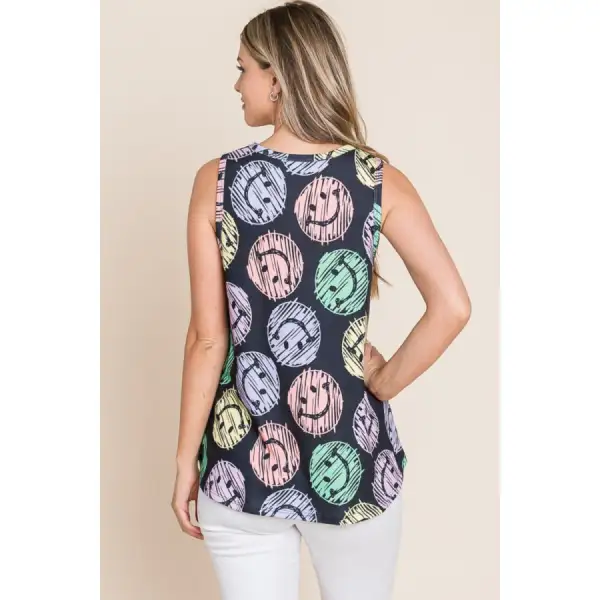 Round Neck Smiley Face Tank