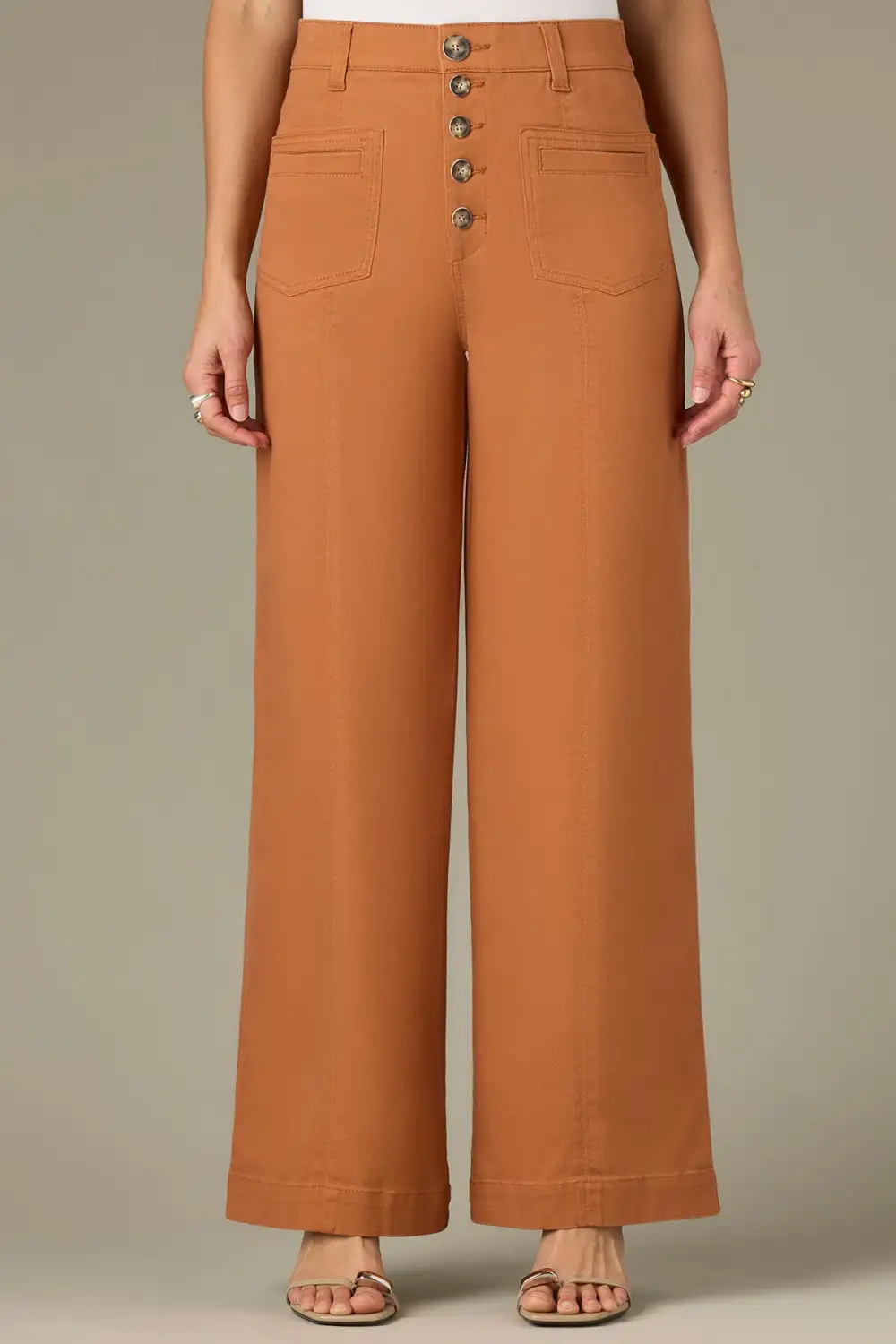 Petite Button Fly Wide Leg Pants