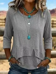 Women'S Retro Art Knitted Splicing Asymmetric Shirt
