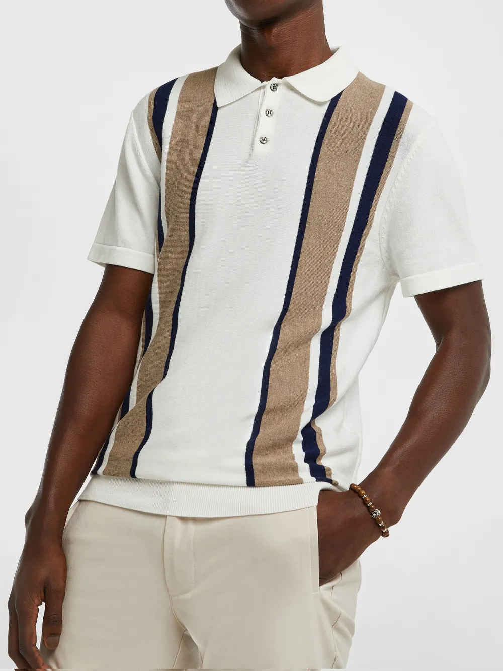 White Short Sleeve Color Blocked Polo Shirt