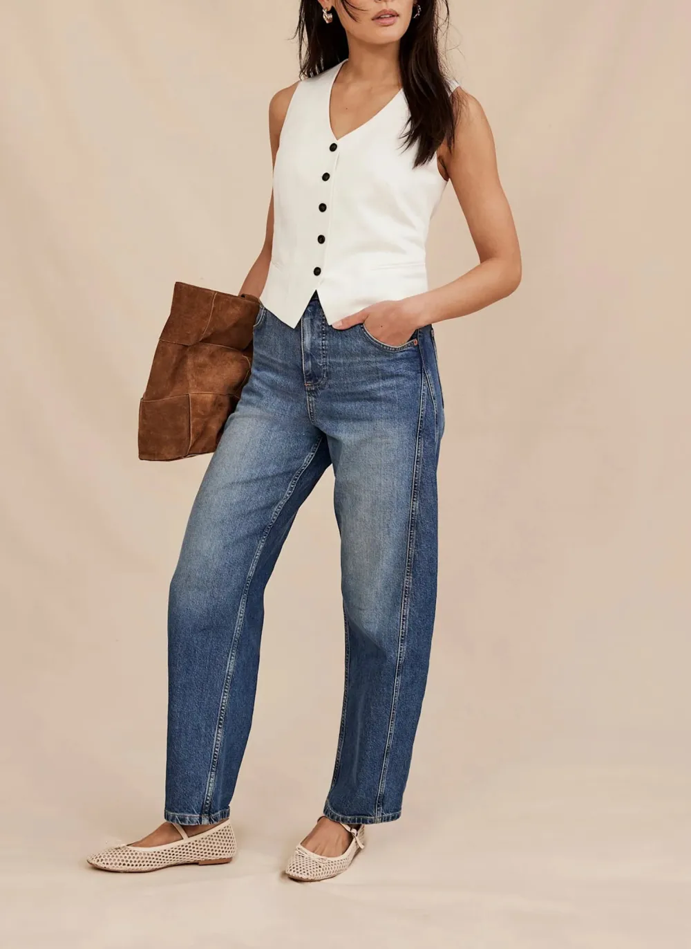 Casual Style Wide-Leg Jeans