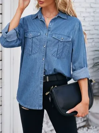 Button-up Collared Denim Jacket