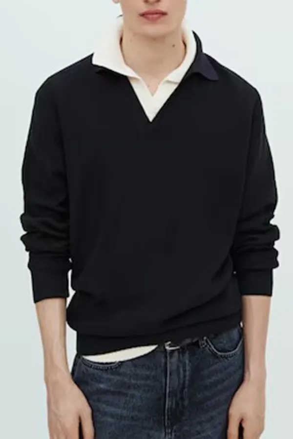 Ribbed Knit Polo Shirt