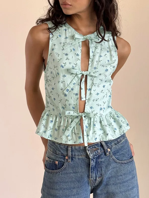 Tie Front Top In Pretty Petal Green