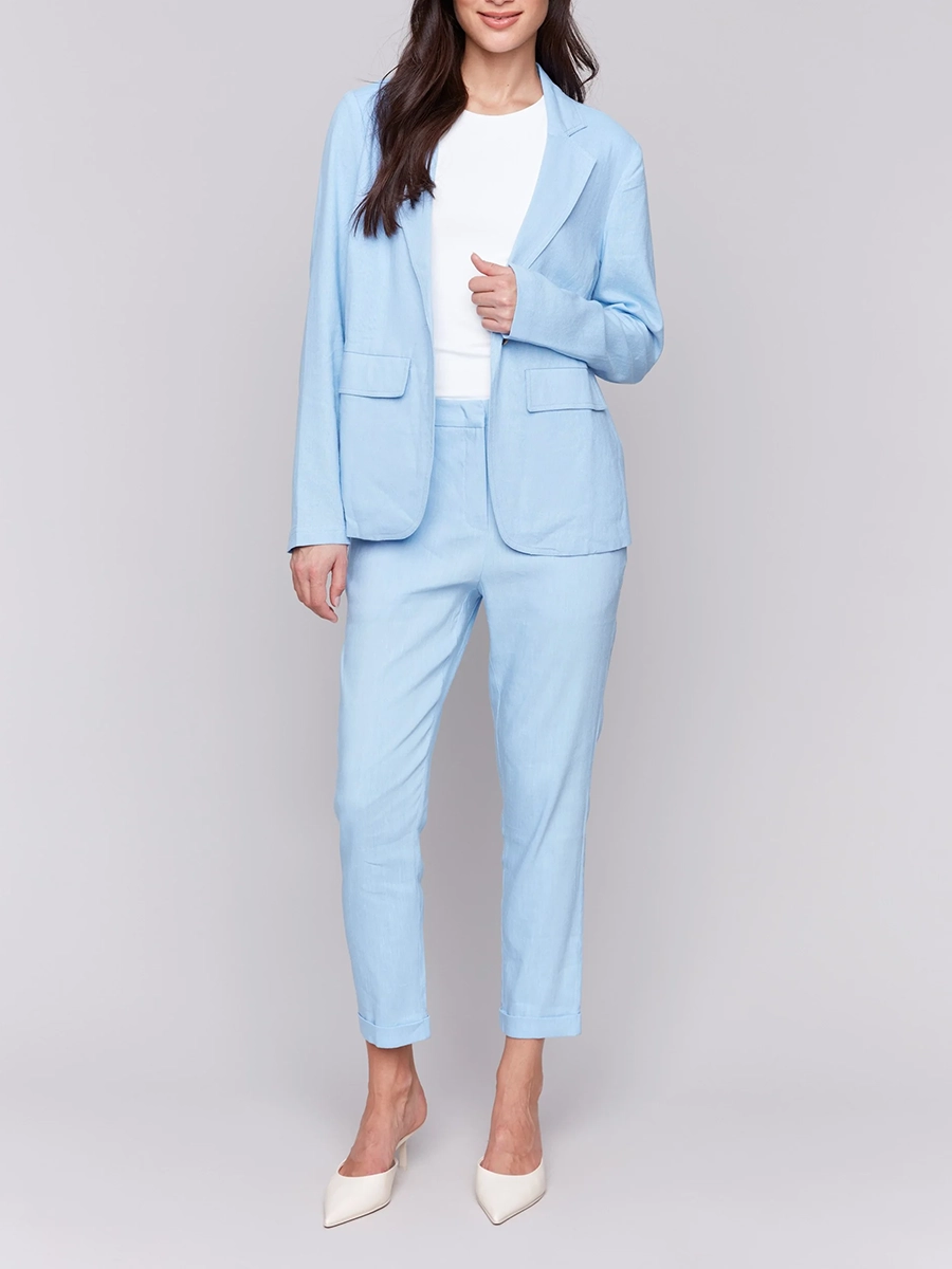 Linen Blend Skin-Friendly Solid Color Suit Jacket