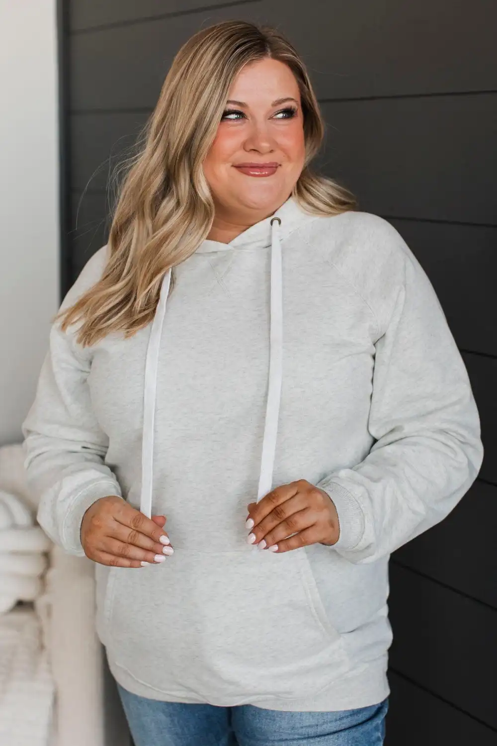 Excellent Mood Drawstring Hoodie- Light Heather Grey