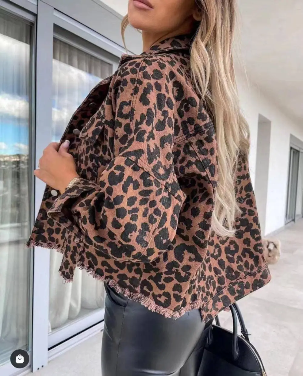 Long Sleeve Leopard Print Daily Denim Jacket