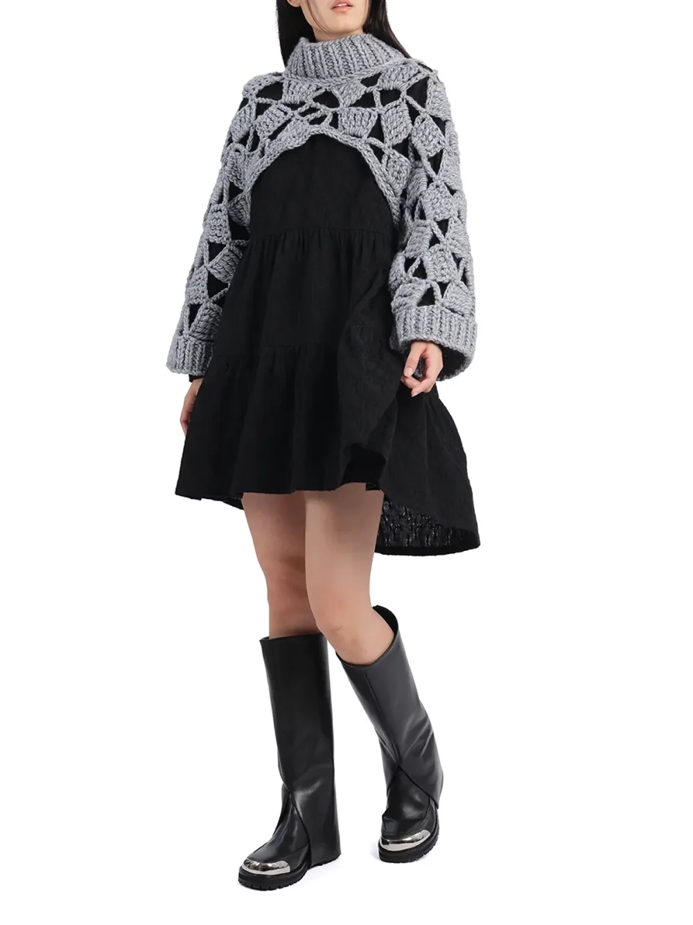Chunky Crochet Overlay Vest Dress