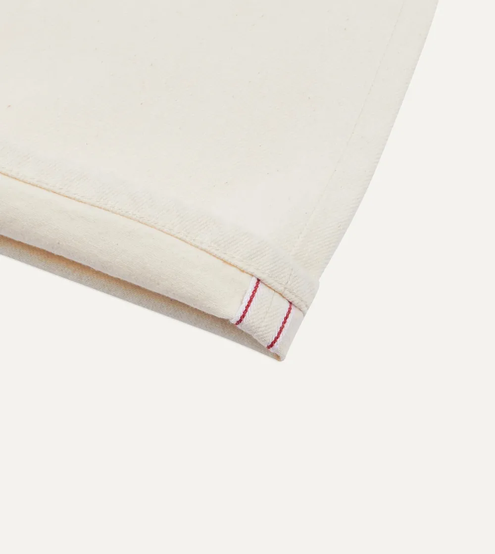 Ecru Colored Straight Leg Denim Pants