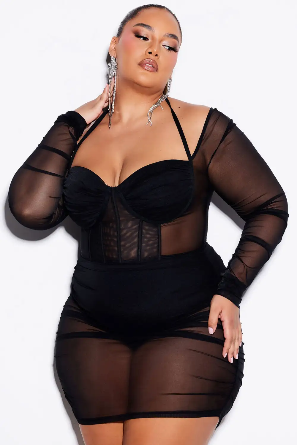 Sheer Dreams Mesh Mini Dress - Black