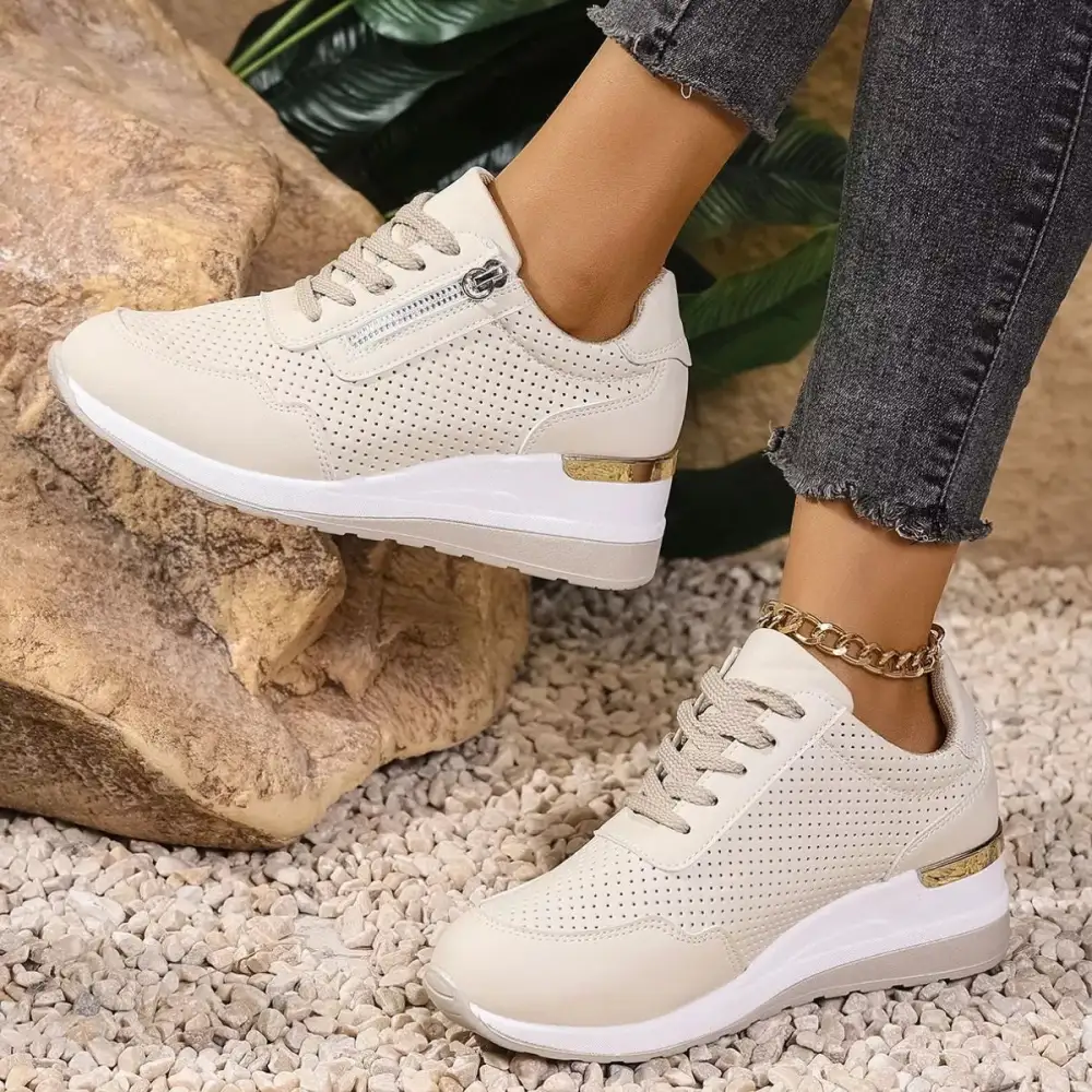 Relaxed Lace-Up Wedge Sneakers