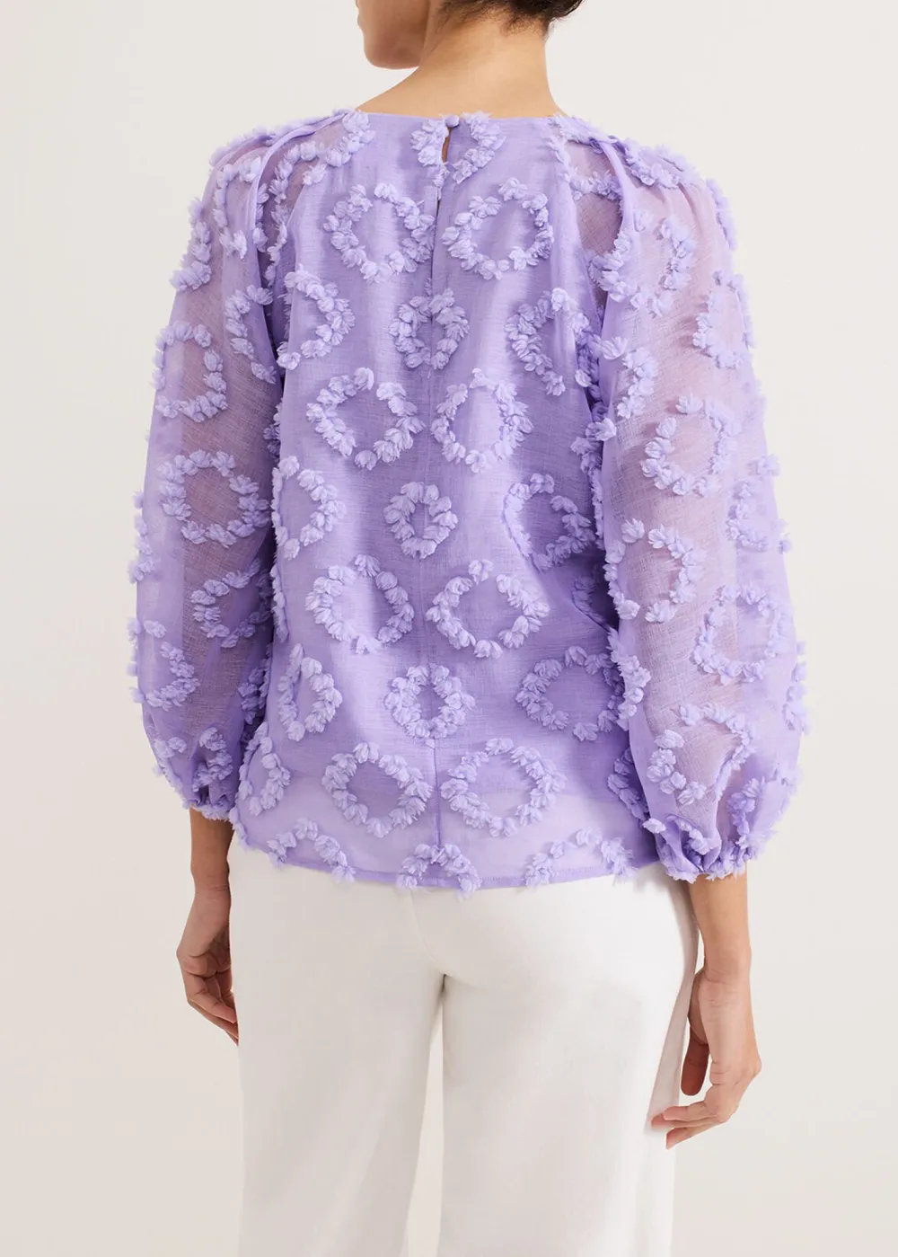 Women's Top With Lively Design And Semi-Sheer Sleeves