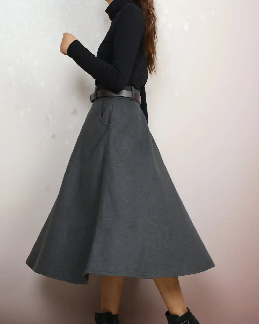 Relaxed Belted Wool Maxi Skirt
