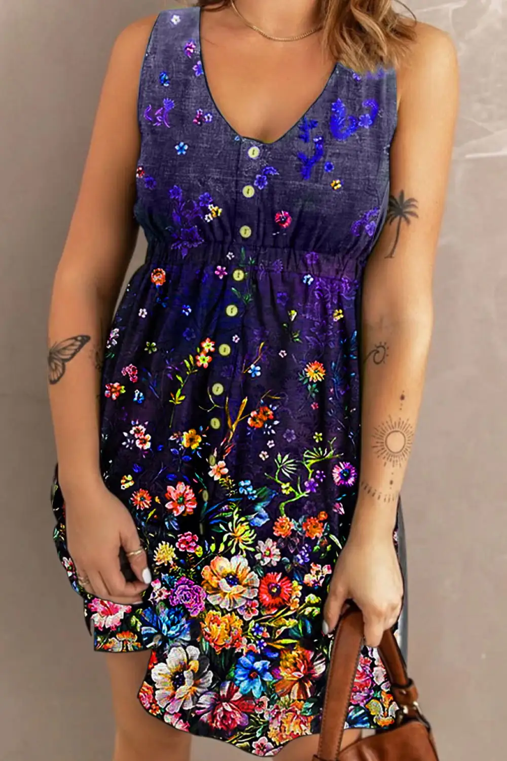 Button Front Pocket Detail Dress