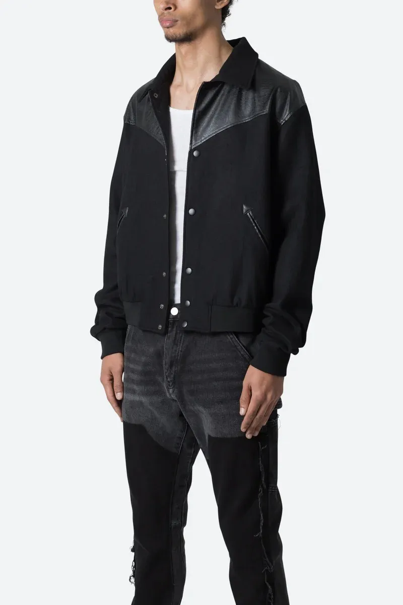 BLACK LEATHER - PATCHED BOMBER JACKET