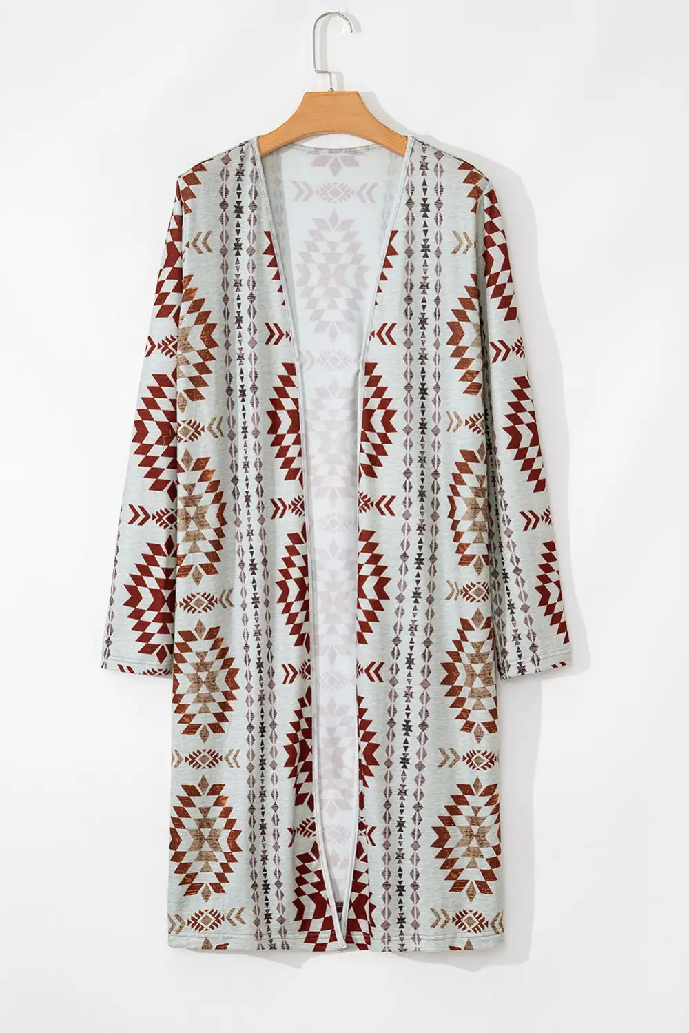 Western Aztec Printed Open Front Long Everyday Layer Cardigan