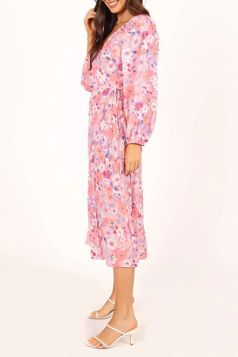 PHIONA LONG SLEEVE MIDI DRESS - PINK FLORAL