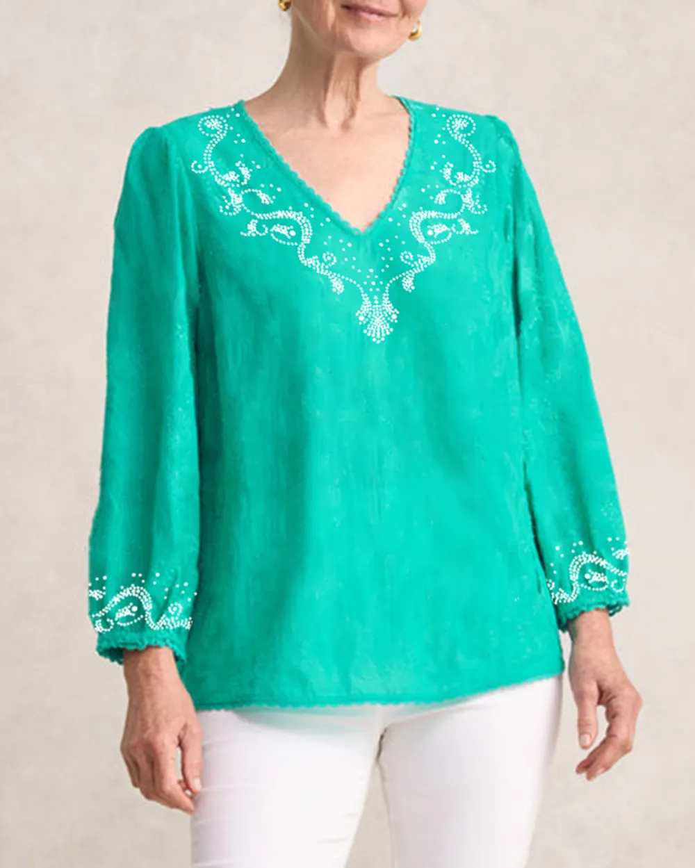 Lace Trim Embroidered Top