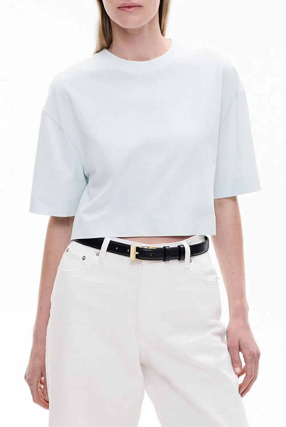 Solid-Color Crop Top Casual T-Shirt