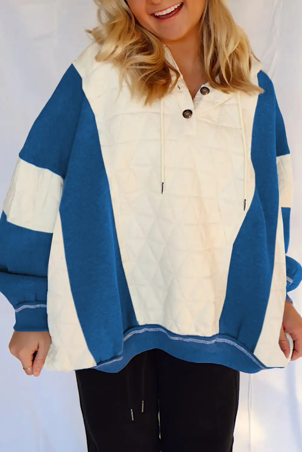 Relaxed Patchwork Fleece Quilted Hoodie