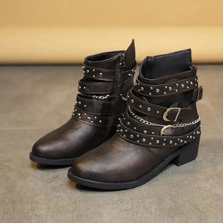 Round Toe Block Heels Boots