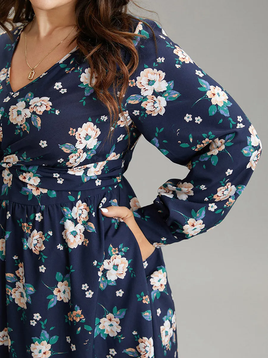 Elegant Senior Waist Cut Floral Dress Midi Skirt