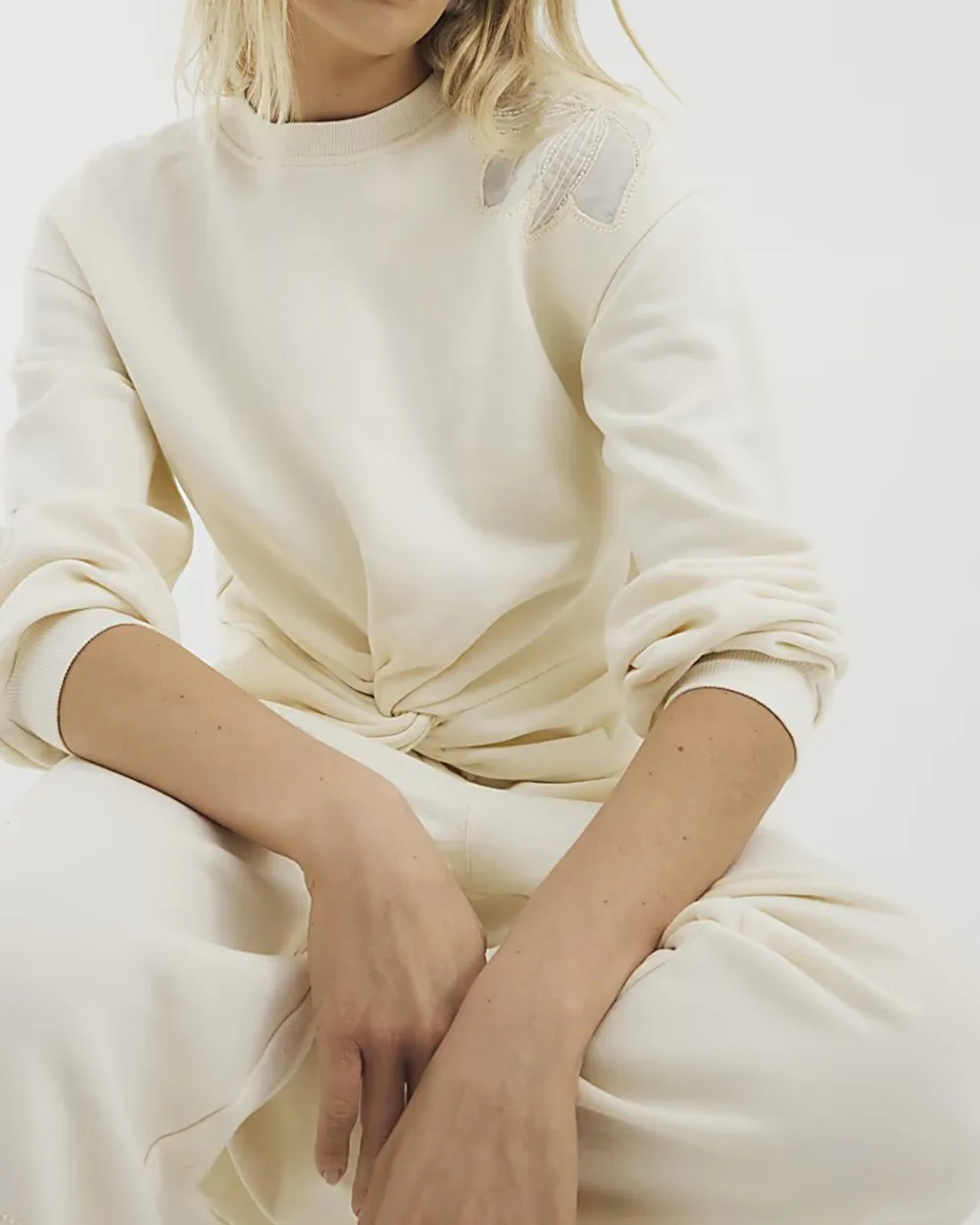 Women's Cotton Cream Floral Pattern Sweatshirts