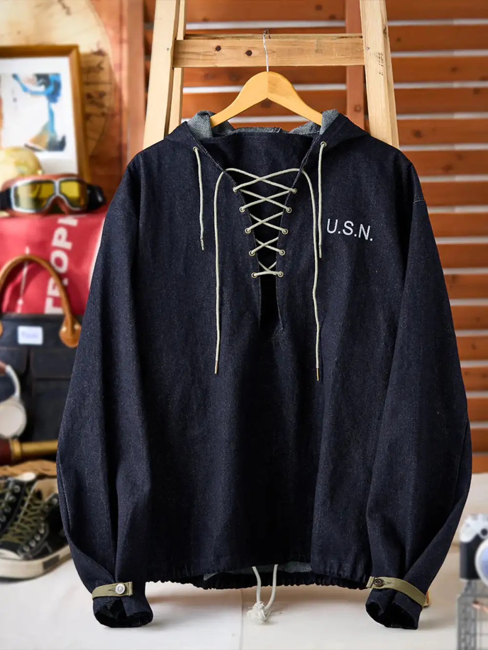Men's Denim Hooded Parka Jacket