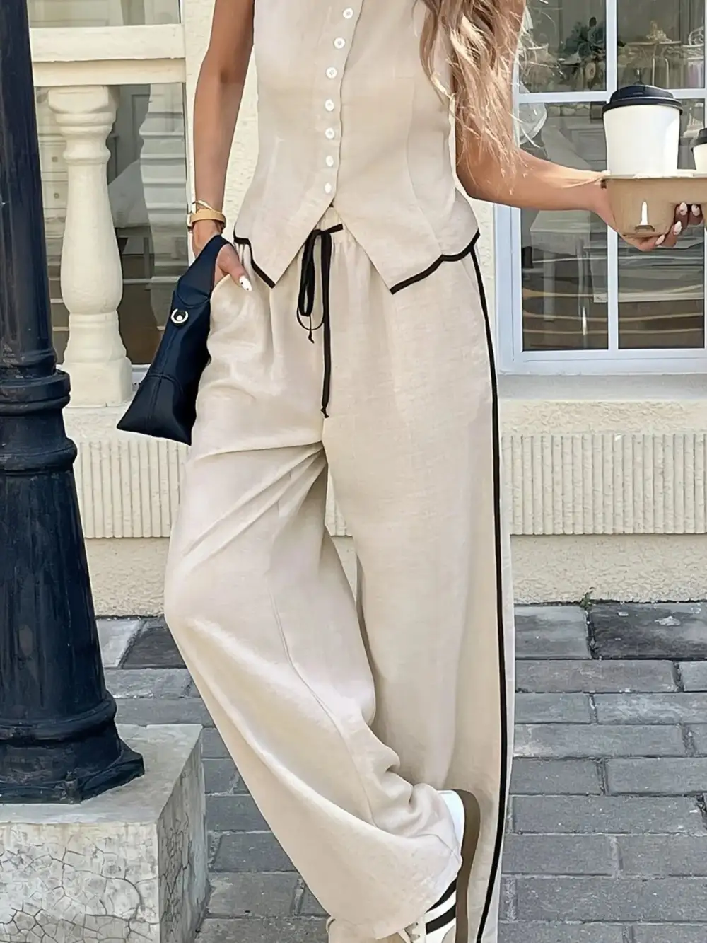 Classic Button Front Wide Leg Set
