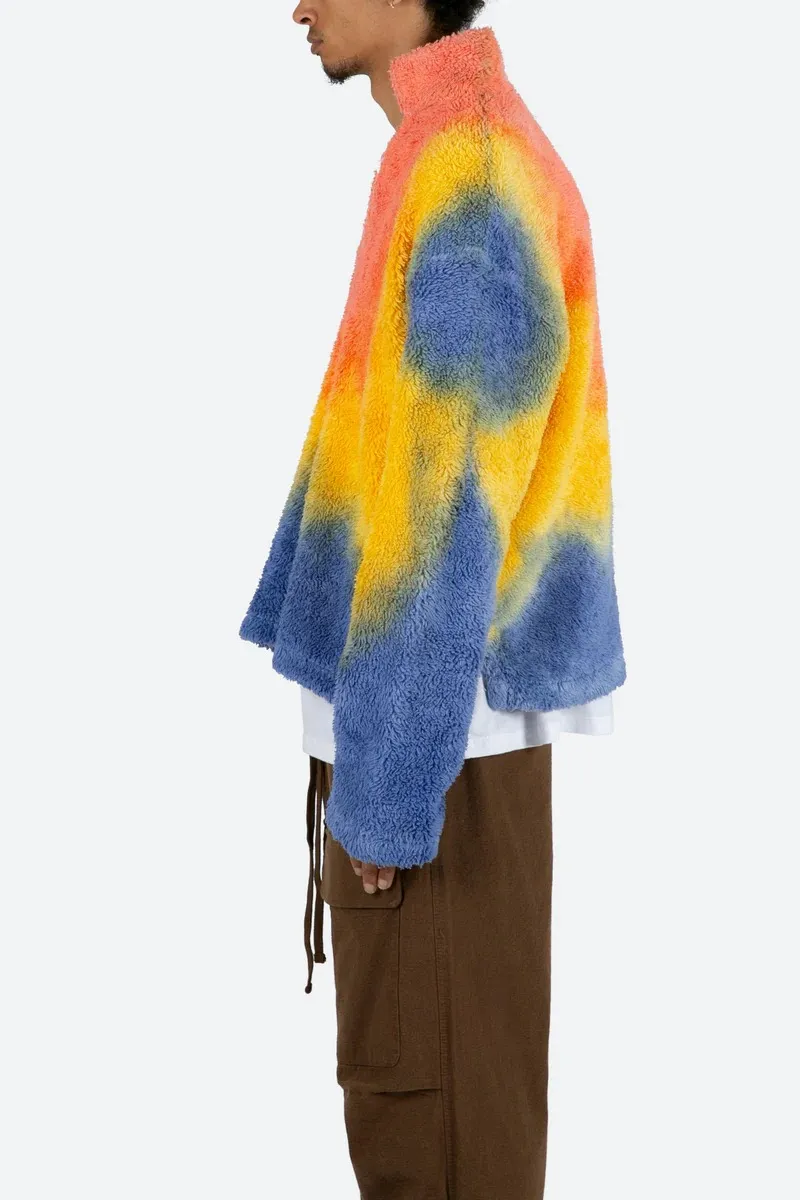 RAINBOW COLORED SHERPA V NECK JACKET