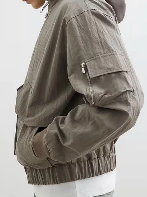 Men's Beige Casual Loose Beige Hooded Jacket