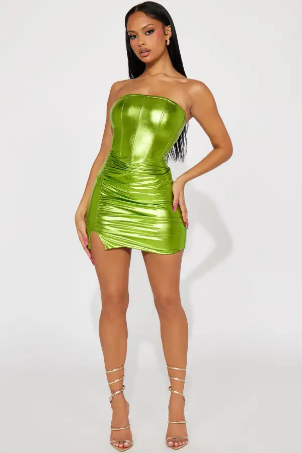 Neptune Metallic Mini Dress - Lime