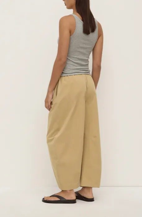 Tan Voluminous Cotton Barrel-Leg Pant